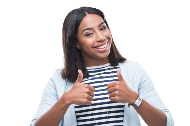 Smiling woman with two thumbs up